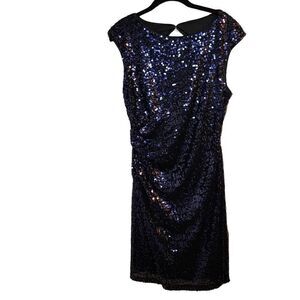 Cache Women's Party Dress Cocktail Sequins Mini Cutout Back Purple Black Size 10